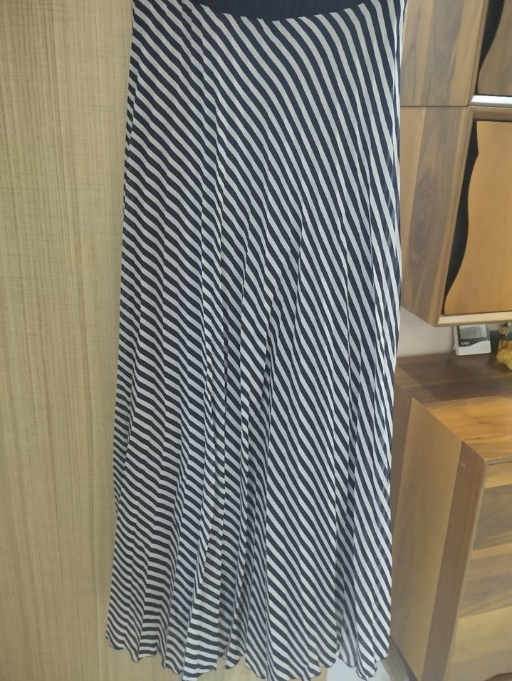 lacivert beyaz Çizgili Uzun Straplez Elbise - Görsel 2