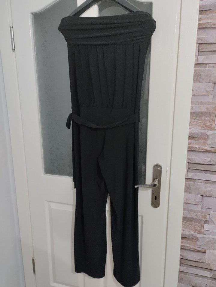 Kadın Siyah Askısız Kemerli Tulum - Görsel 2