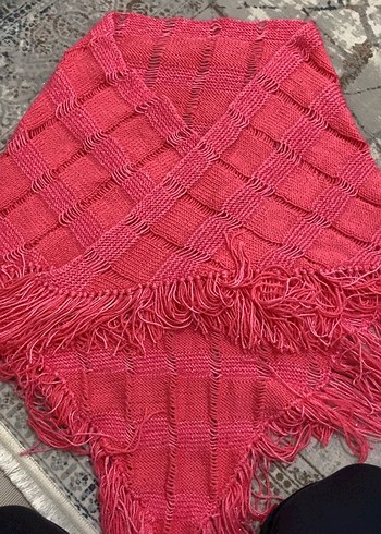 Pembe Örgü Bohem Kadın Şal - Görsel 2