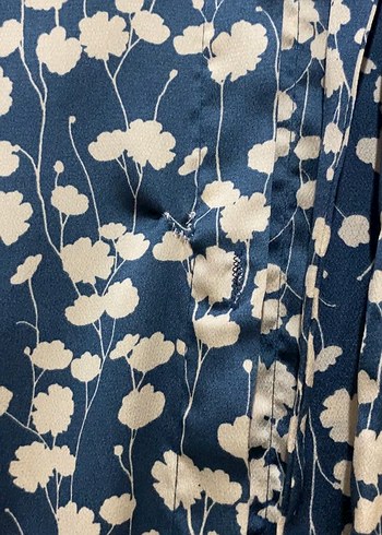 Uzun Kollu, Düğmeli, Mavi Bohem Kadın Gömlek - Görsel 2