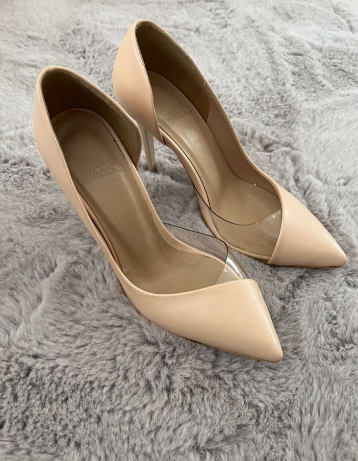 Bej Deri Tokalı İnce Topuklu Kadın Ayakkabı - Görsel 2