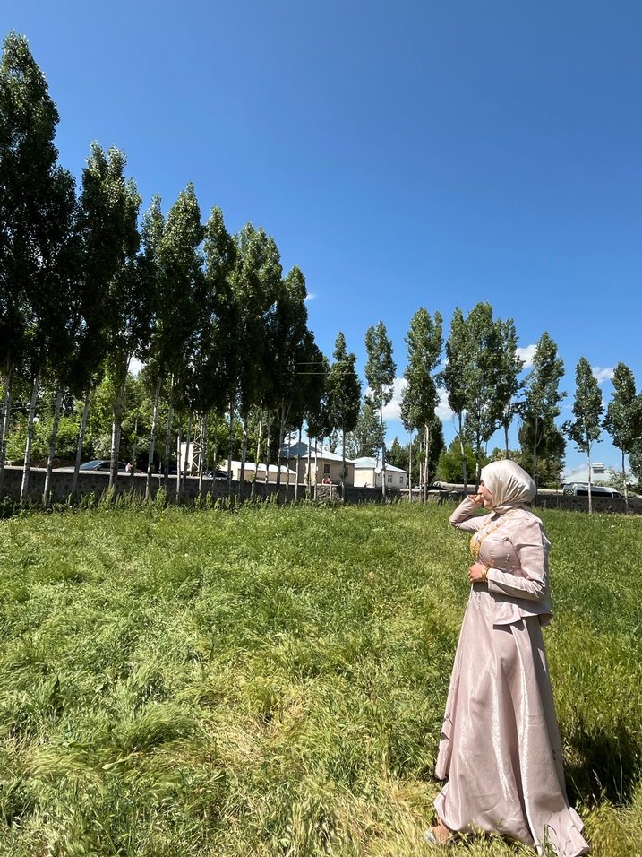 Bej Bohem Uzun Kollu Uzun Elbise - Görsel 2