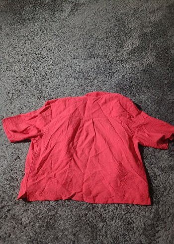 Kısa Kollu Keten Kırmızı Gömlek - Görsel 2