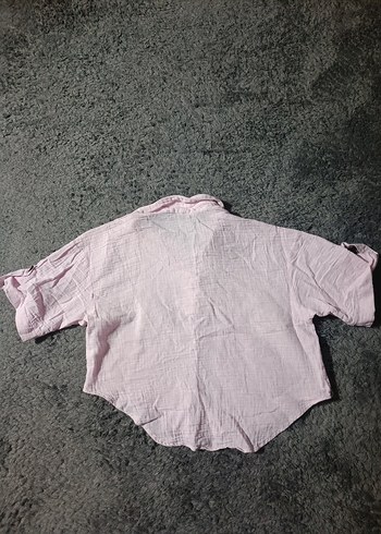 Düğmeli Pudra Pembe Keten Kadın Gömlek - Görsel 2