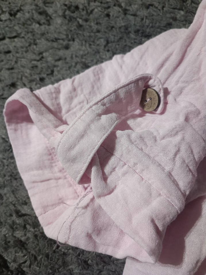 Düğmeli Pudra Pembe Keten Kadın Gömlek - Görsel 3