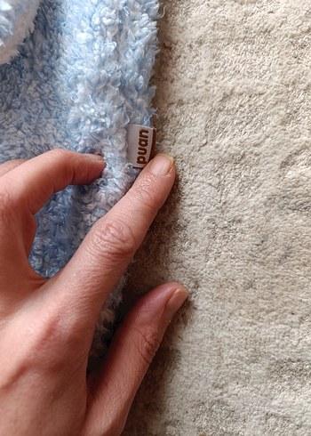 Mavi Peluş Bebek Tulumu Kapüşonlu - Görsel 3