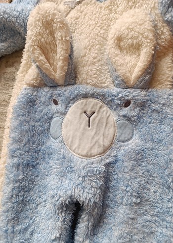 Mavi Peluş Bebek Tulumu Kapüşonlu - Görsel 2