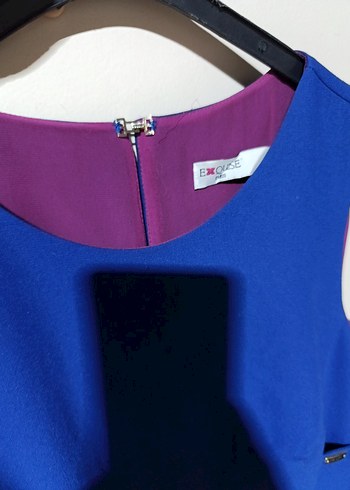 Mavi Düğmeli V Yaka Midi Elbise - Görsel 5