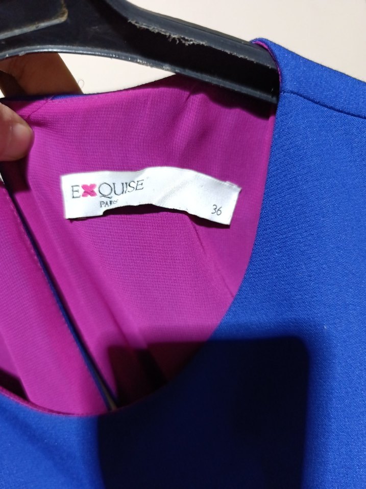 Mavi Düğmeli V Yaka Midi Elbise - Görsel 3