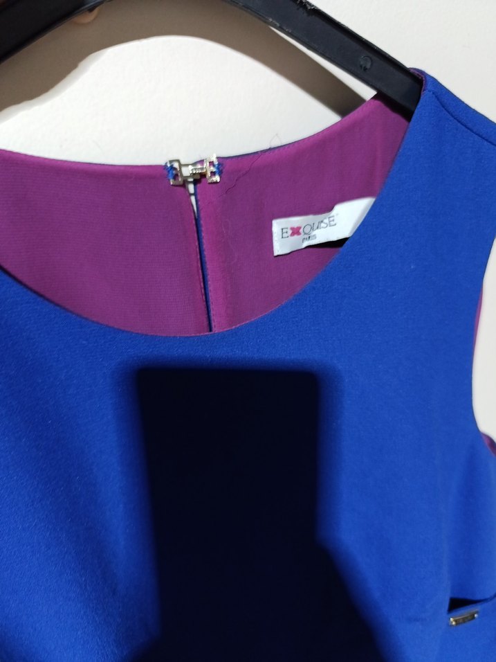 Mavi Düğmeli V Yaka Midi Elbise - Görsel 5