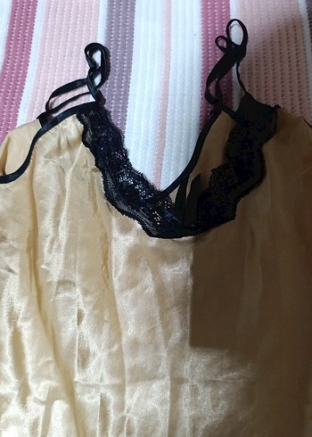 Bej Parlak İp Askılı Midi Gecelik - Görsel 2