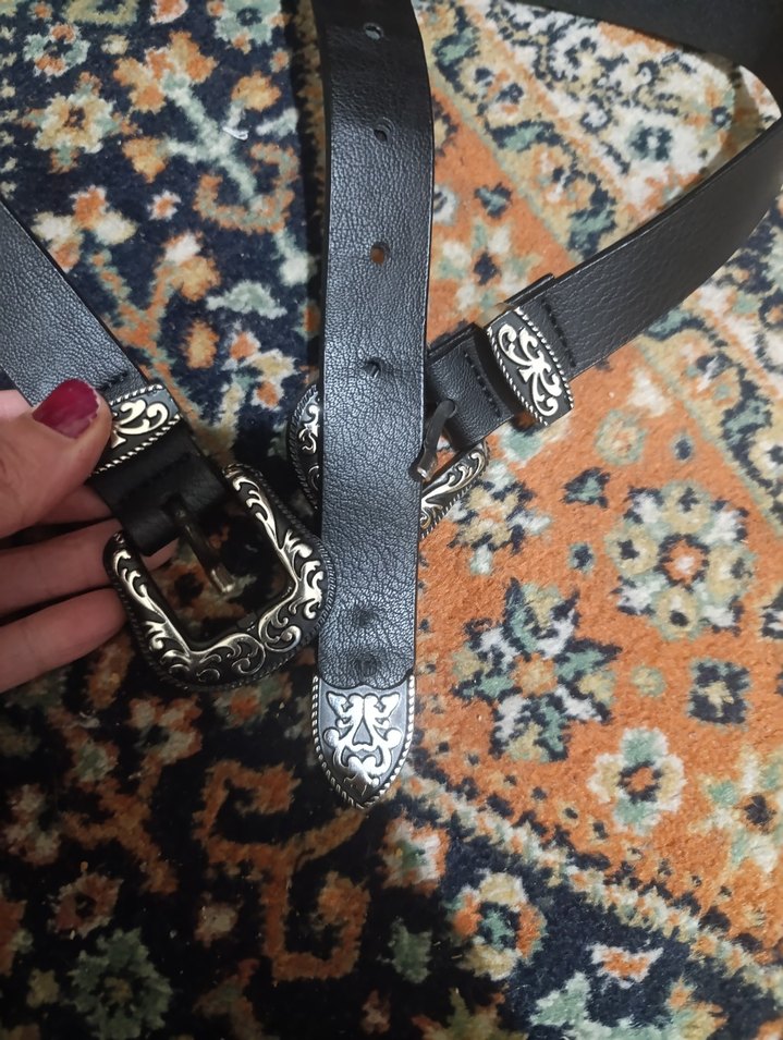 Siyah Deri Goth Tokalı Kadın Kemer - Görsel 2