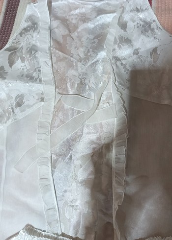 Beyaz Mini Vintage Kadın Pijama Takımı - Görsel 3