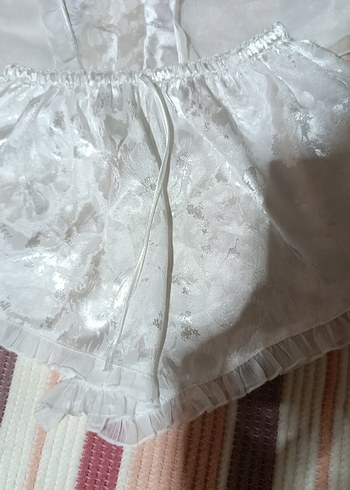 Beyaz Mini Vintage Kadın Pijama Takımı - Görsel 2