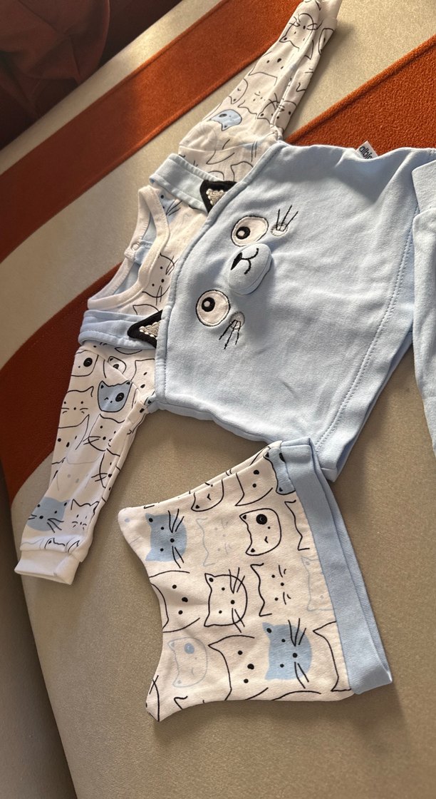 Mavi Örme Bebek Erkek Takımı 0-3 ay - Görsel 2