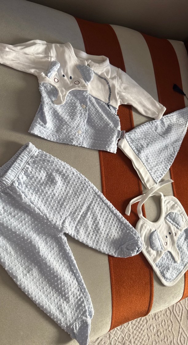Bohem Tarzı Beyaz Gri Bebek Takımı 0-3 ay - Görsel 5