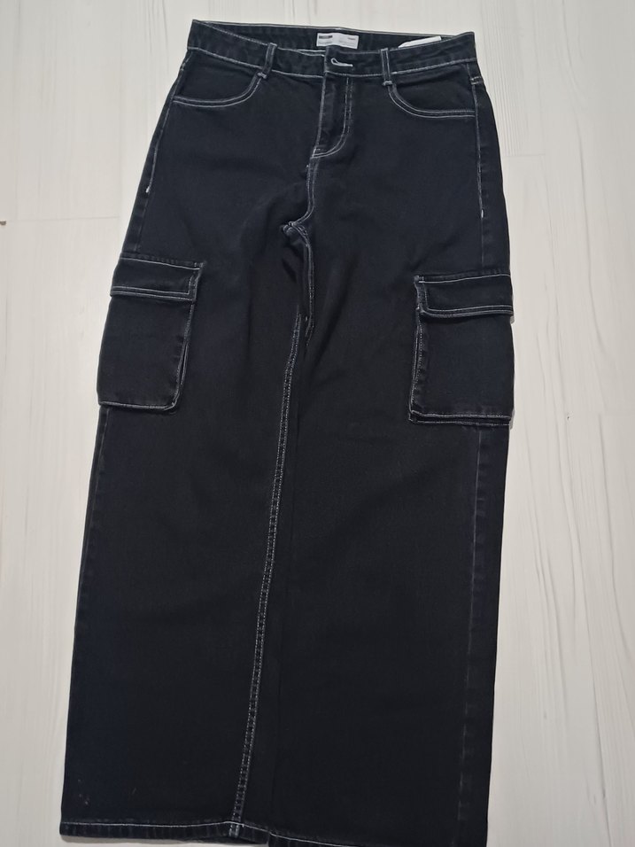 Siyah Kemerli Bol Kesim Kadın Kot Pantolon - Görsel 2