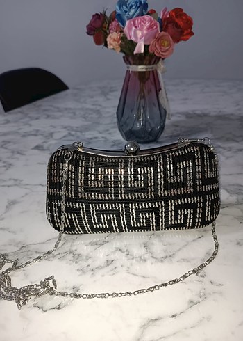 Boncuk İşlemeli Siyah Örgü Kadın Clutch Çanta - Görsel 4