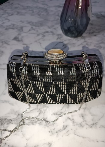 Boncuk İşlemeli Siyah Örgü Kadın Clutch Çanta - Görsel 3
