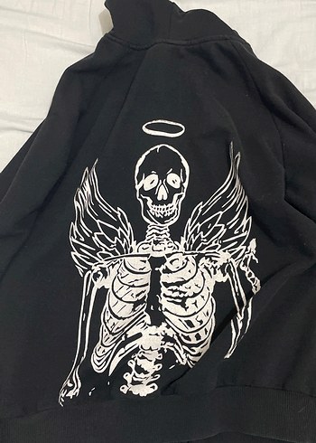 Siyah Baskılı Fermuarlı Kadın Sweatshirt - Görsel 2