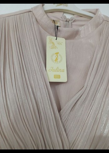 Bej Piliseli Uzun Kollu Abiye Elbise - Görsel 2