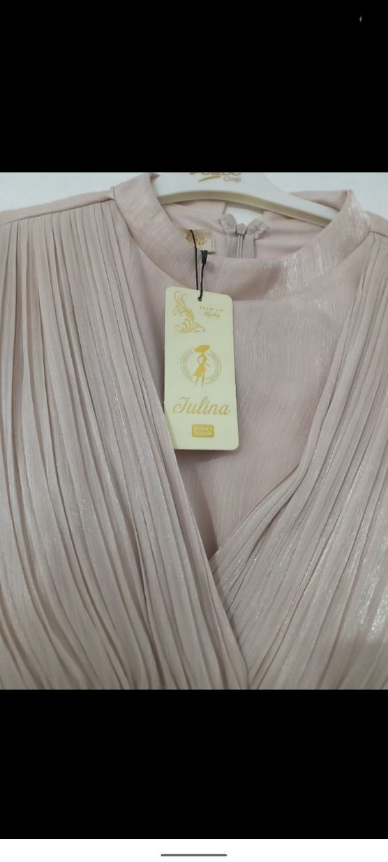 Bej Piliseli Uzun Kollu Abiye Elbise - Görsel 2