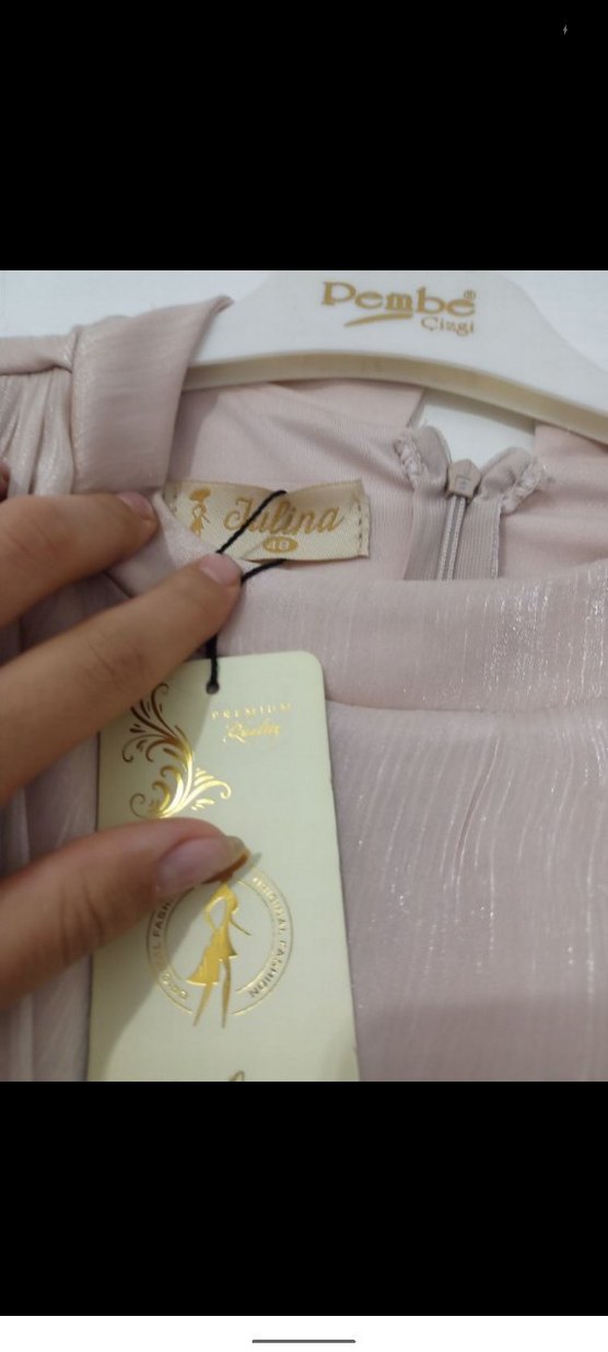 Bej Piliseli Uzun Kollu Abiye Elbise - Görsel 4