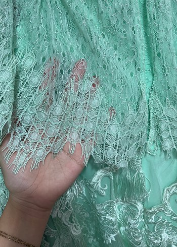 Turkuaz Dantel Mini Bohem Uzun Kollu Elbise - Görsel 4