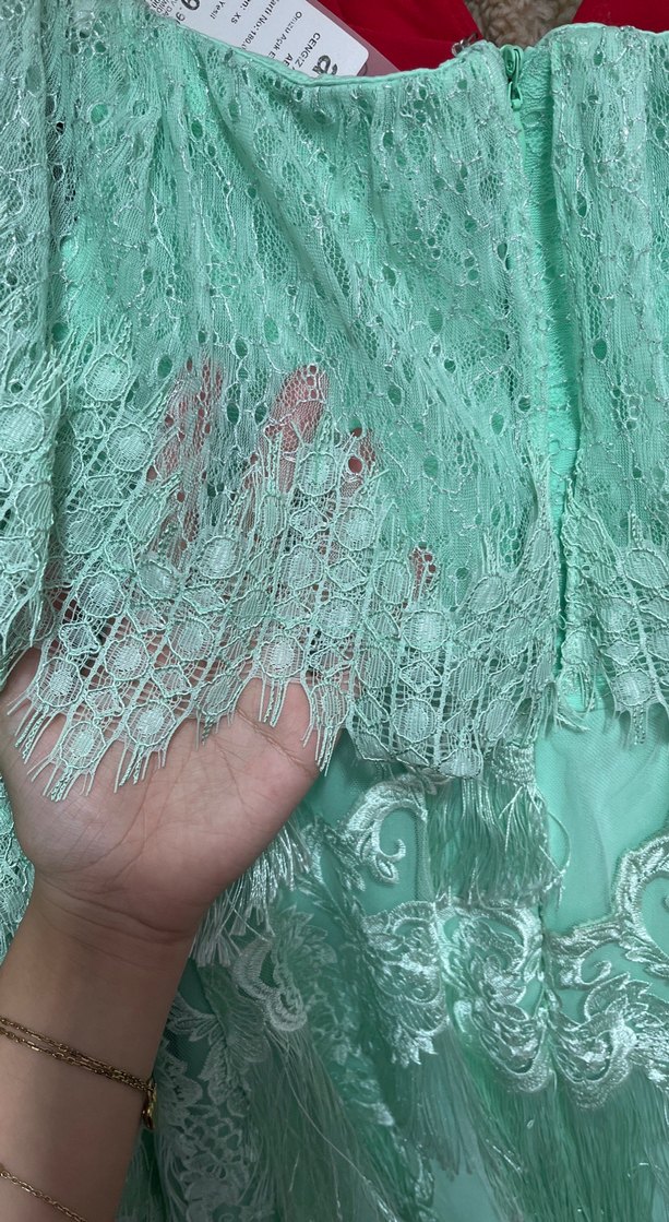 Turkuaz Dantel Mini Bohem Uzun Kollu Elbise - Görsel 4