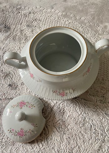 Çiçek Desenli Beyaz Porselen Çaydanlık - Görsel 2