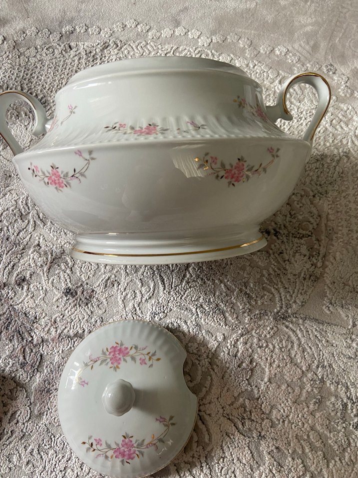 Çiçek Desenli Beyaz Porselen Çaydanlık - Görsel 3