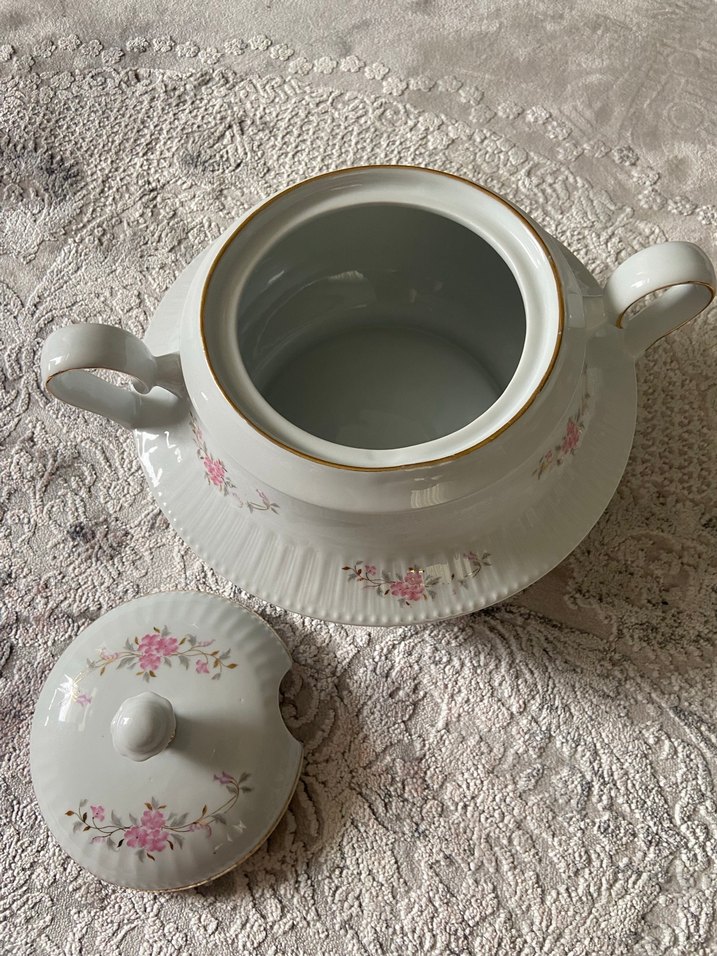 Çiçek Desenli Beyaz Porselen Çaydanlık - Görsel 2
