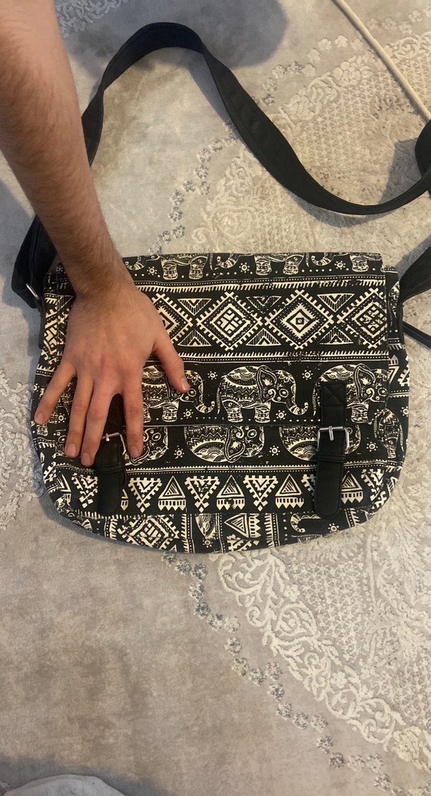 Siyah Desenli Kadın Bohem Çapraz Çanta - Görsel 4