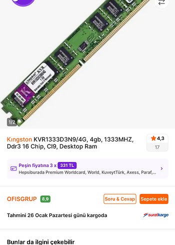 Kingston 4GB DDR3 RAM Bellek Modülü - Görsel 2
