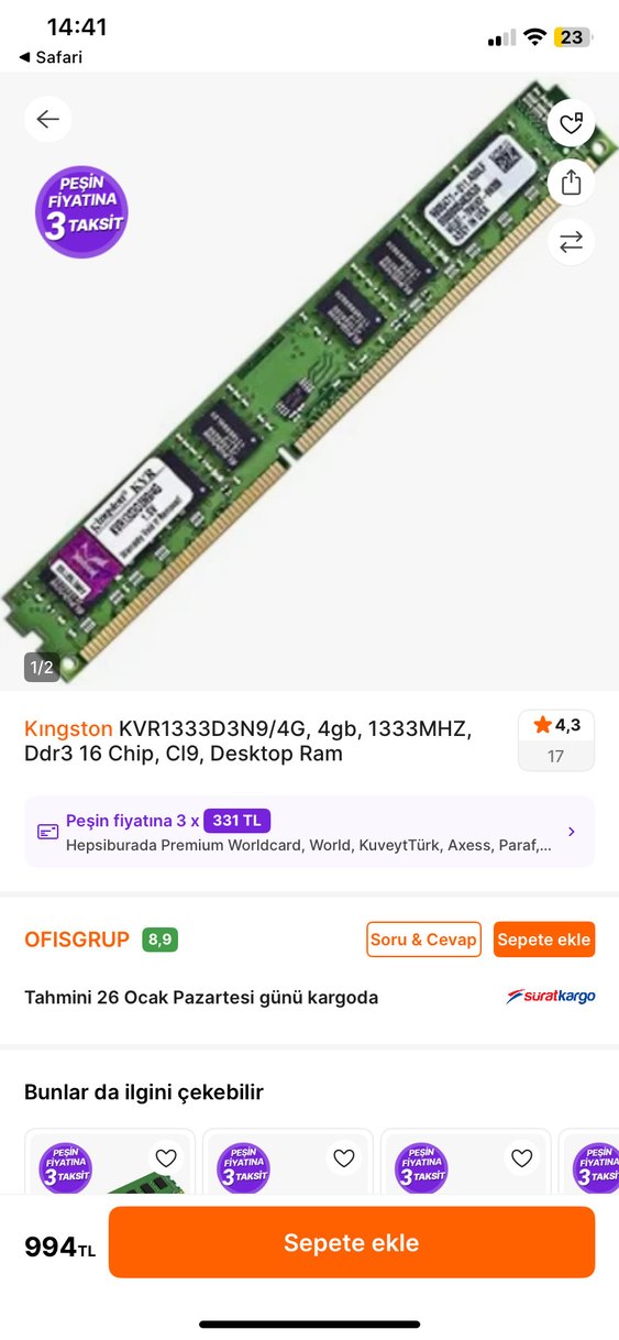 Kingston 4GB DDR3 RAM Bellek Modülü - Görsel 2