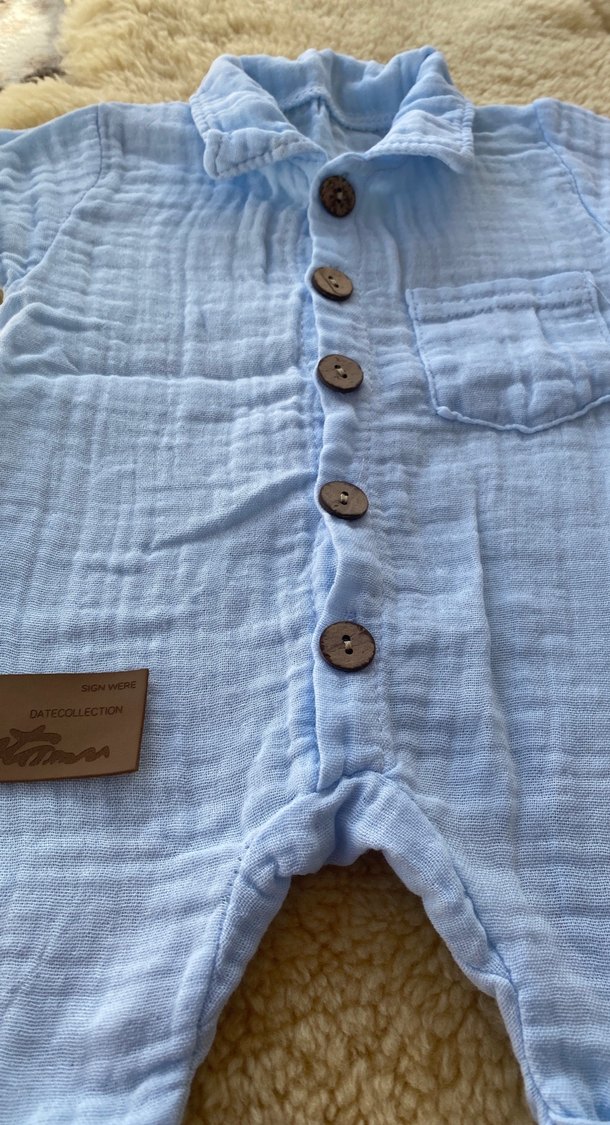 Mavi Kısa Kollu Bebek Tulum - Görsel 2