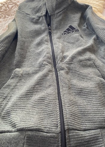 Adidas Gri Kapüşonlu Fermuarlı Erkek Sweatshirt - Görsel 2