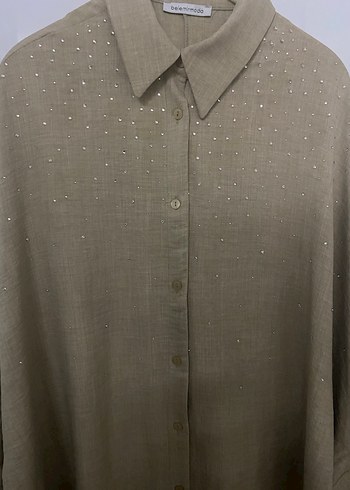 Bej Uzun Yarasa Kol Pırıltılı Kadın Gömlek - Görsel 2