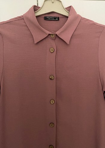 Düğmeli Midi Kadın Tunik pembe - Görsel 2