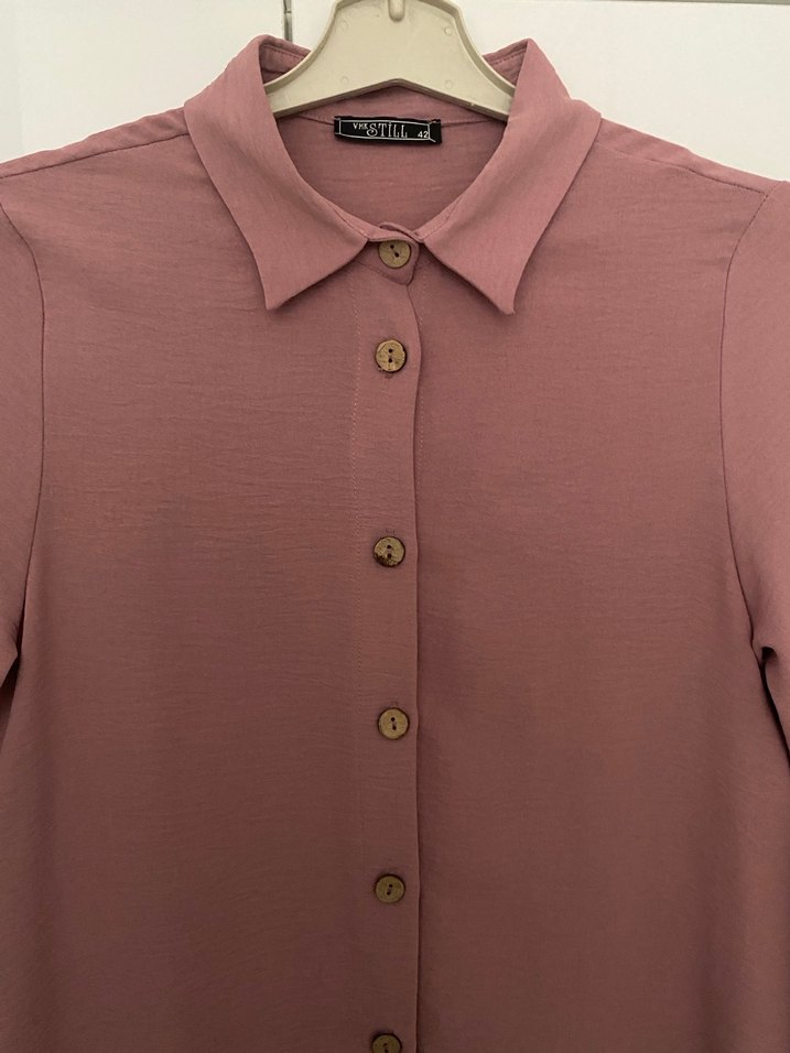 Düğmeli Midi Kadın Tunik pembe - Görsel 2