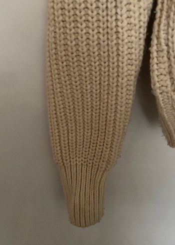 Nakışlı, uzun kollu, bej triko kazak - Görsel 5