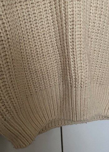 Nakışlı, uzun kollu, bej triko kazak - Görsel 6