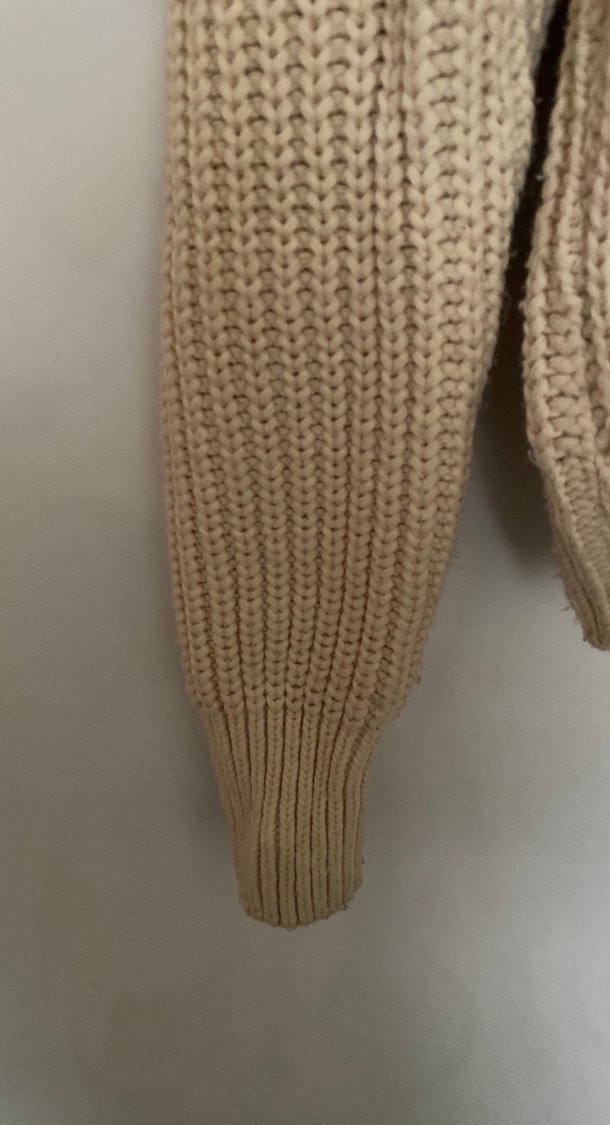 Nakışlı, uzun kollu, bej triko kazak - Görsel 5