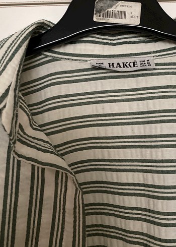 Gri Çizgili Uzun Kollu Keten Kadın Gömlek - Görsel 2