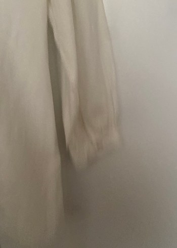 Düğmeli Uzun Kollu Keten Beyaz Gömlek - Görsel 11