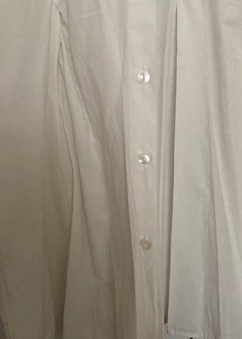 Düğmeli Uzun Kollu Keten Beyaz Gömlek - Görsel 3