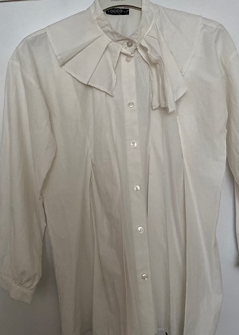 Düğmeli Uzun Kollu Keten Beyaz Gömlek - Görsel 12