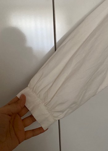 Düğmeli Uzun Kollu Keten Beyaz Gömlek - Görsel 5