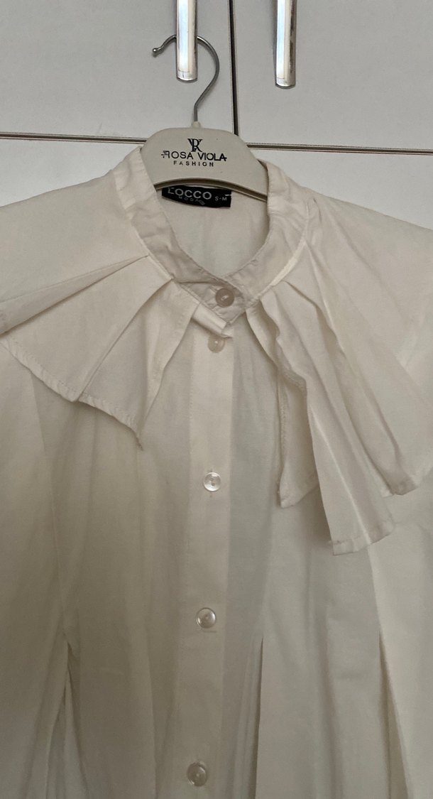 Düğmeli Uzun Kollu Keten Beyaz Gömlek - Görsel 2