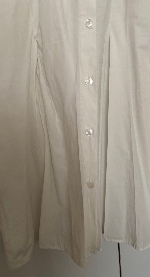 Düğmeli Uzun Kollu Keten Beyaz Gömlek - Görsel 3